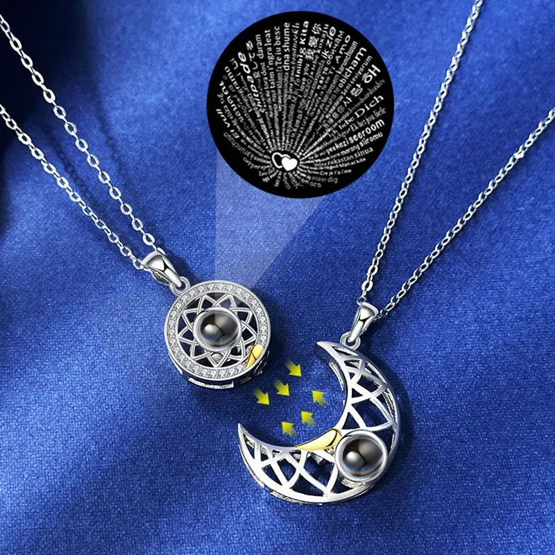 100 Languages Sun and Moon Projection Necklace