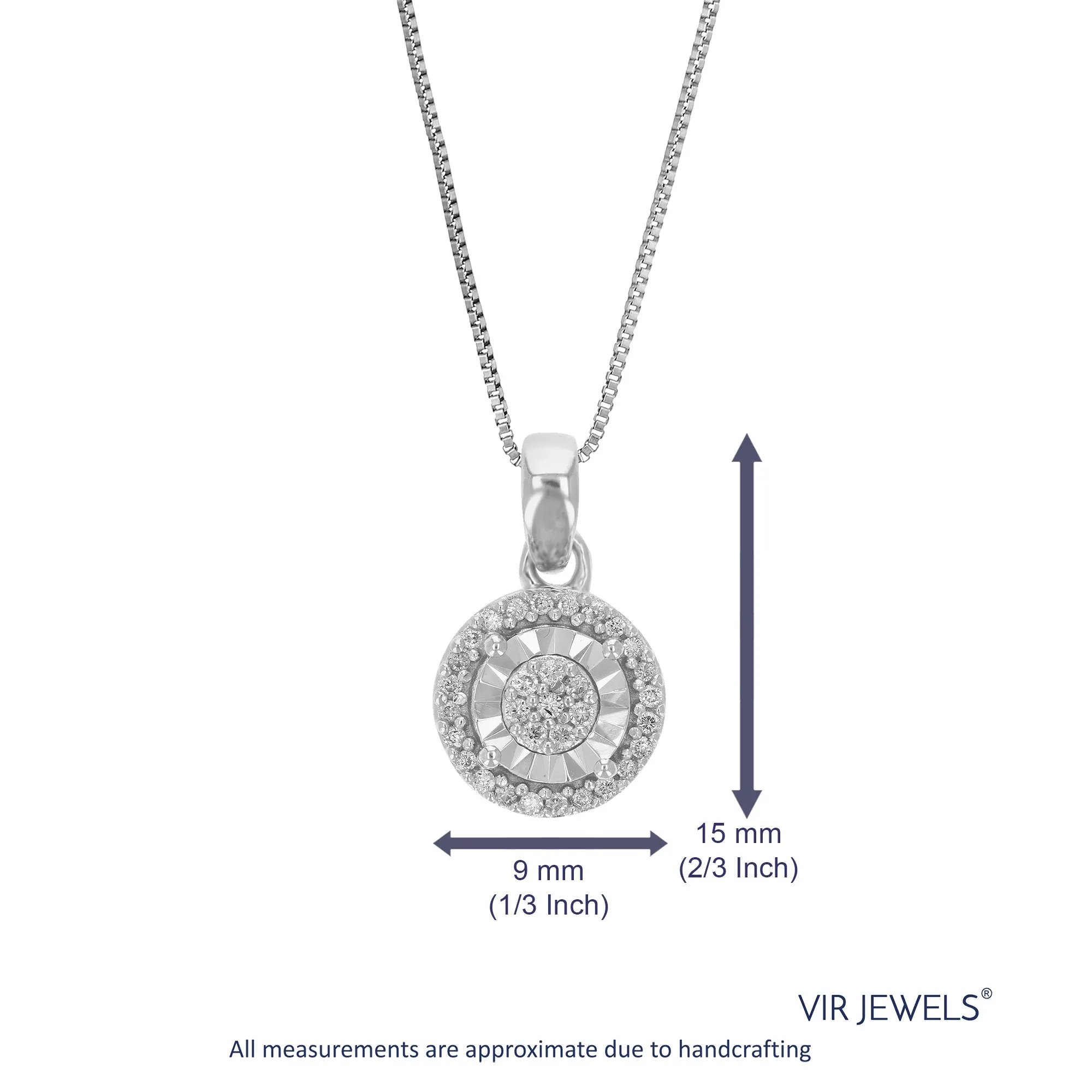 1/10 cttw Lab Grown Diamond Circle Pendant Necklace .925 Sterling Silver 2/3 Inch With 18 Inch Chain