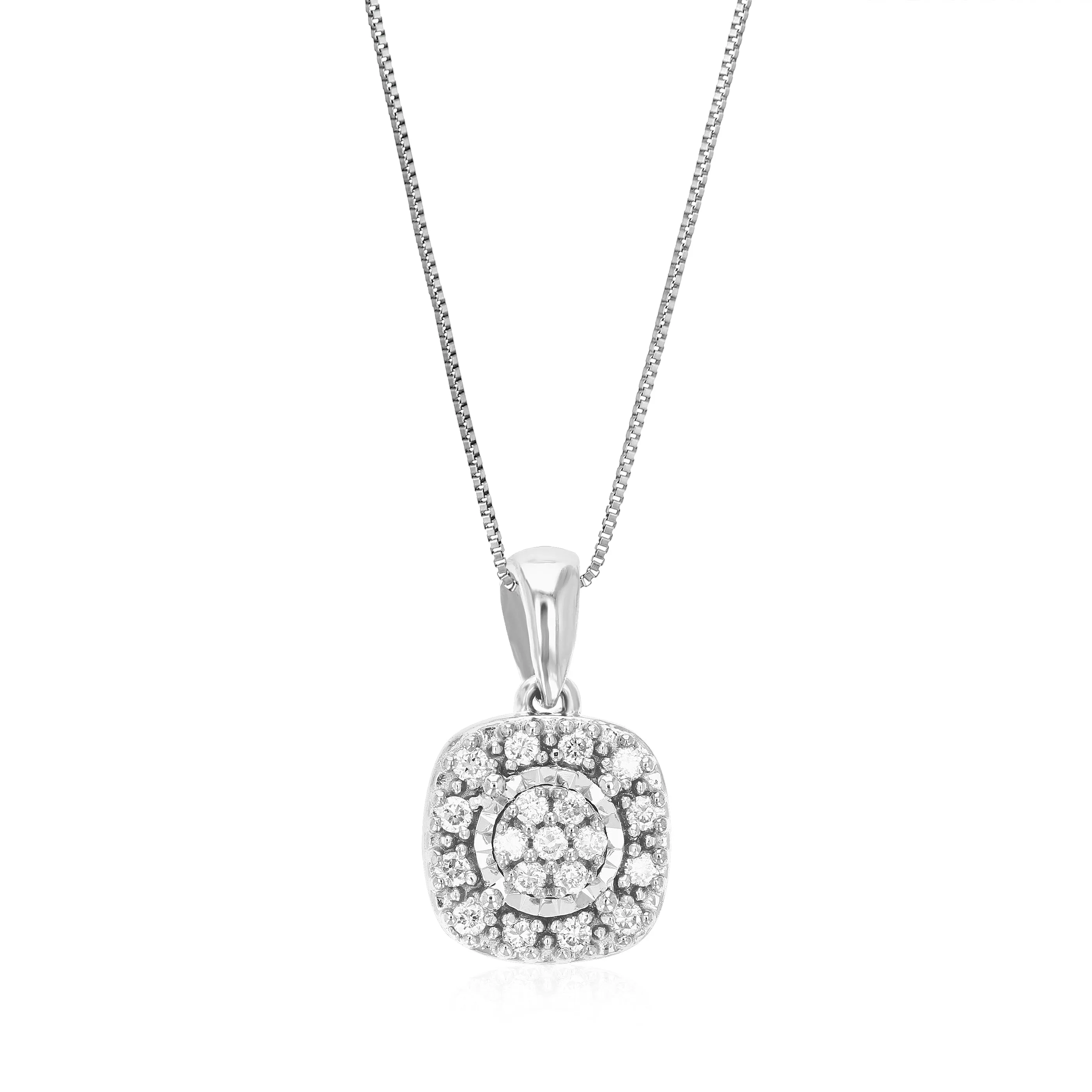 1/10 cttw Lab Grown Round Cut Diamond .925 Sterling Silver Pendant Necklace 1/4 Inch With 18 Inch Chain