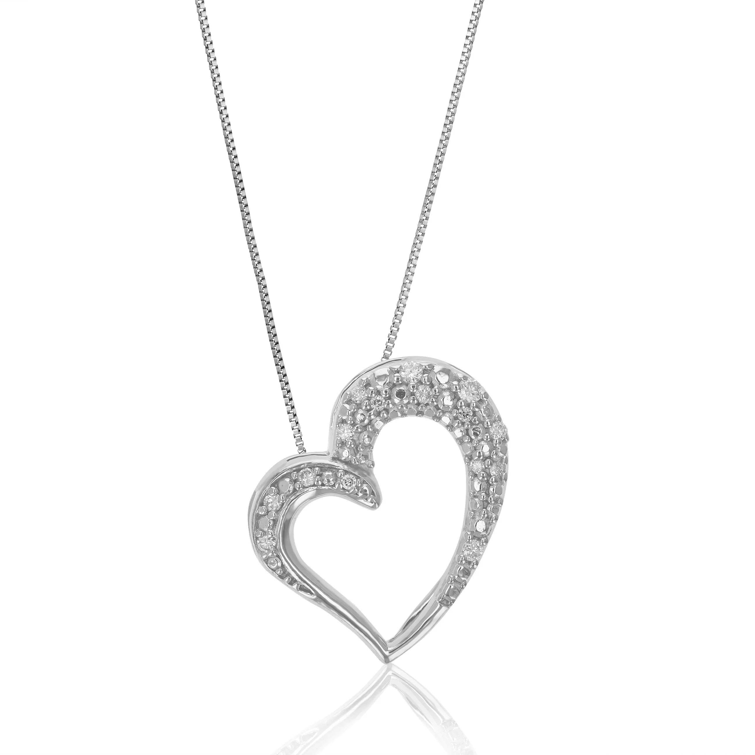 1/10 cttw Lab Grown Round Cut Diamond Heart Pendant Necklace .925 Sterling Silver 2/3 Inch With 18 Inch Chain