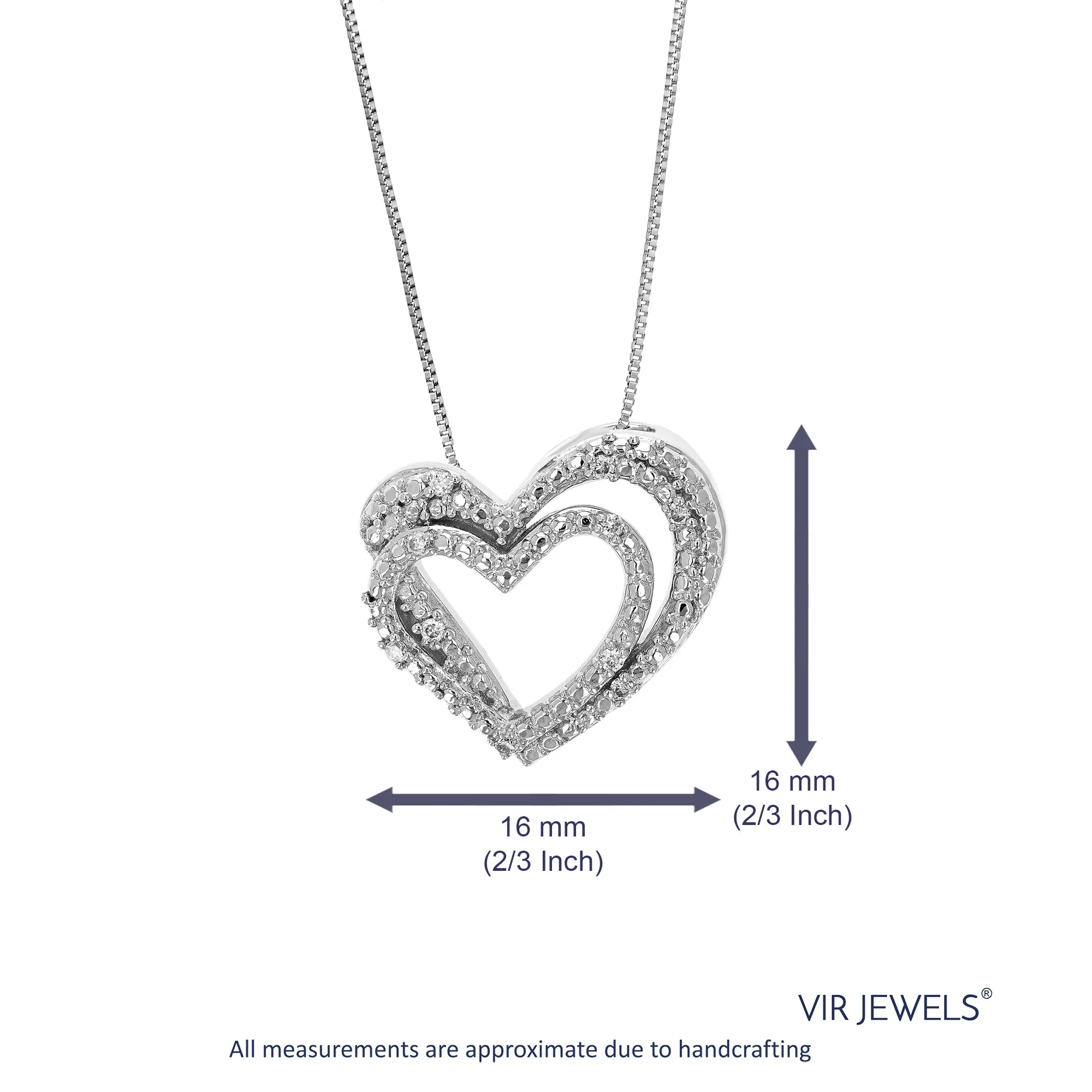 1/14 cttw Lab Grown Diamond Heart Pendant Necklace .925 Sterling Silver 1/2 Inch with 18 Inch Chain, Size 1/2 Inch