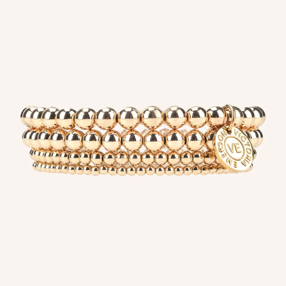 14K Gold Beaded Sphere Bracelet Stackable Set