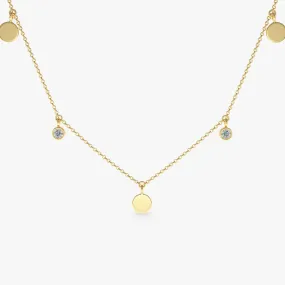 14K Gold Dangling Diamond Disc Necklace