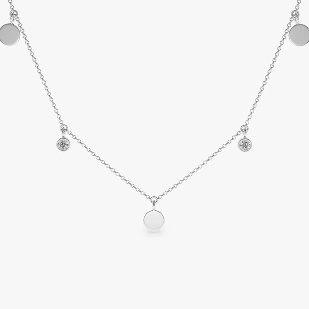 14K Gold Dangling Diamond Disc Necklace