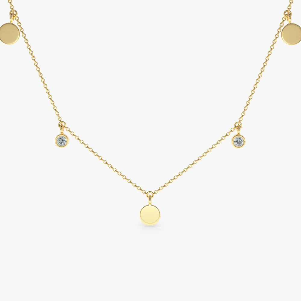 14K Gold Dangling Diamond Disc Necklace