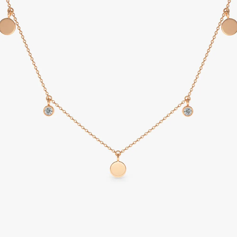 14K Gold Dangling Diamond Disc Necklace