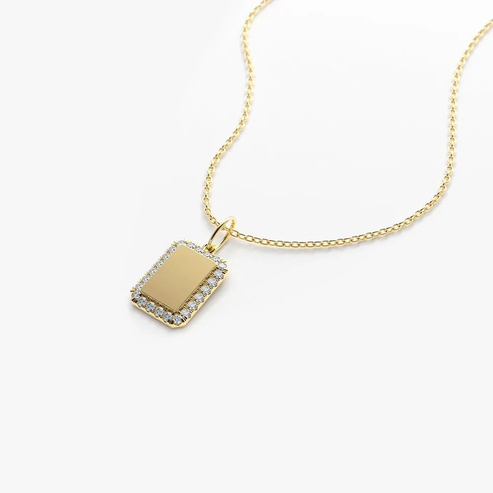 14K Gold Diamond Tag Initial Necklace