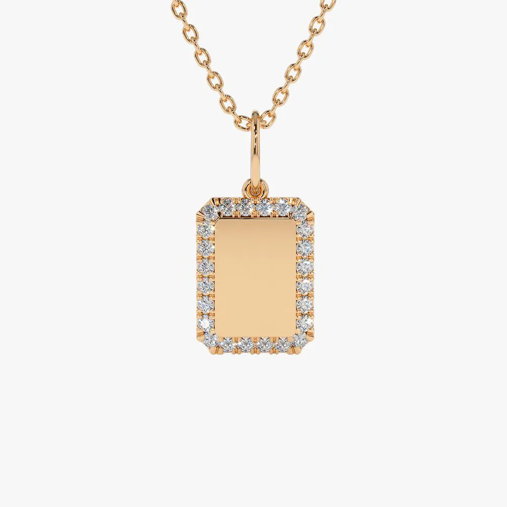 14K Gold Diamond Tag Initial Necklace