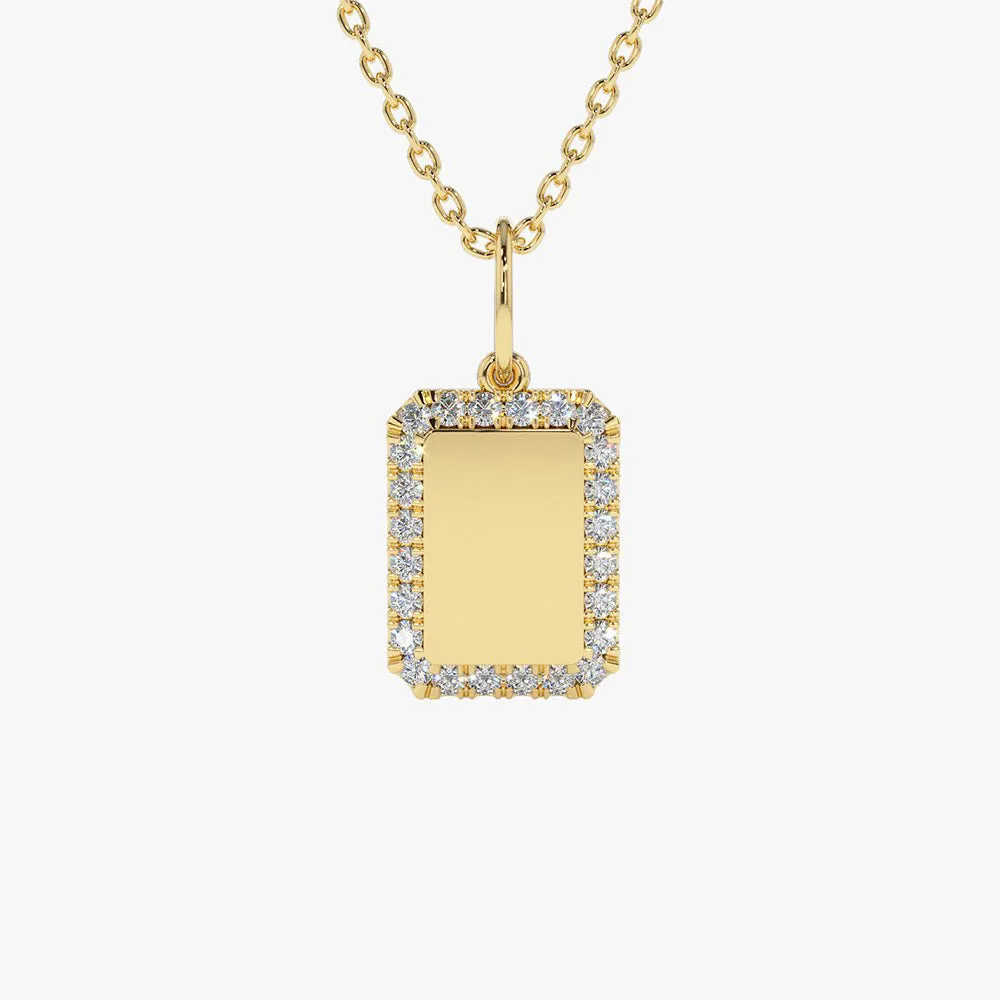 14K Gold Diamond Tag Initial Necklace