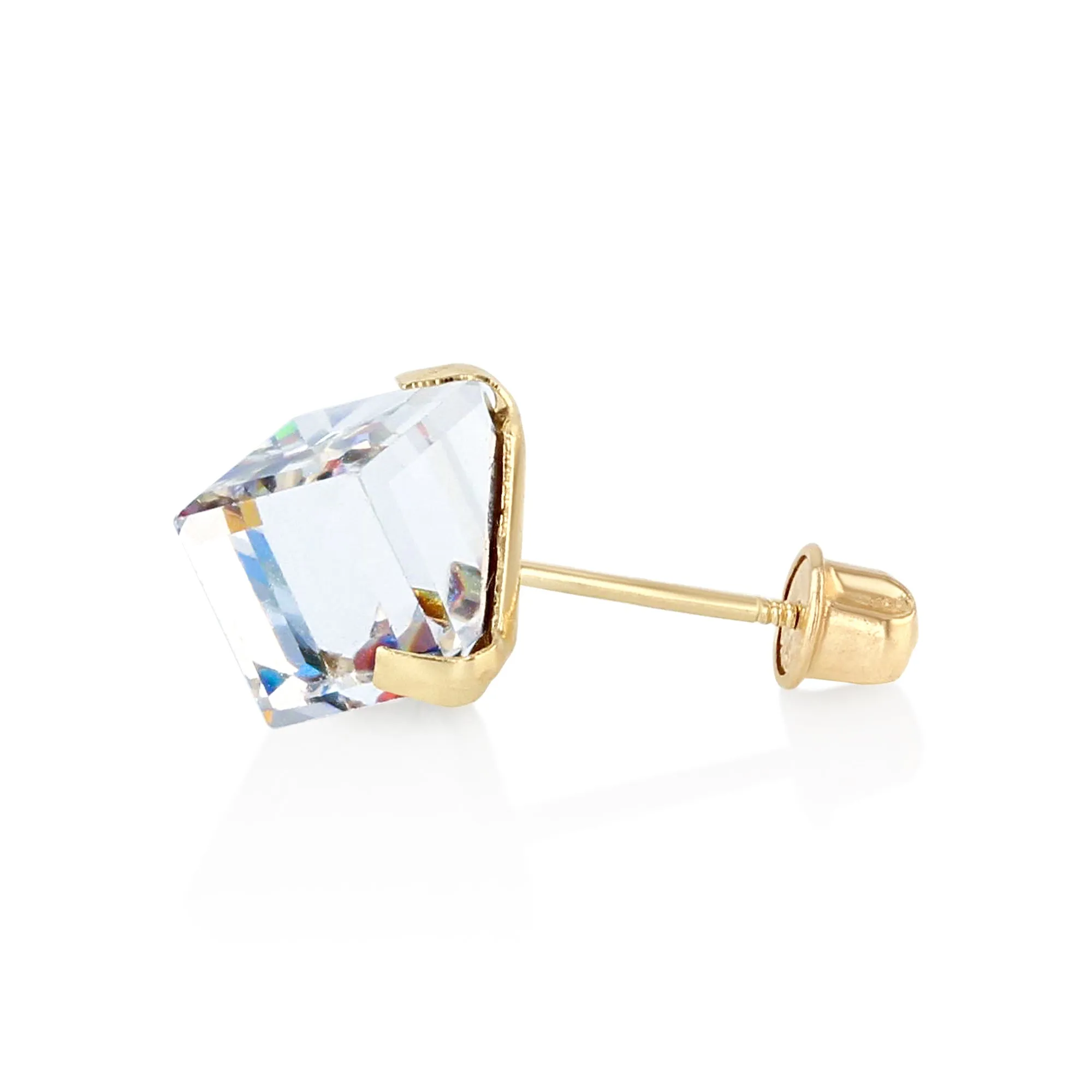 14K Gold Rainbow Cube Crystal Stud Earrings