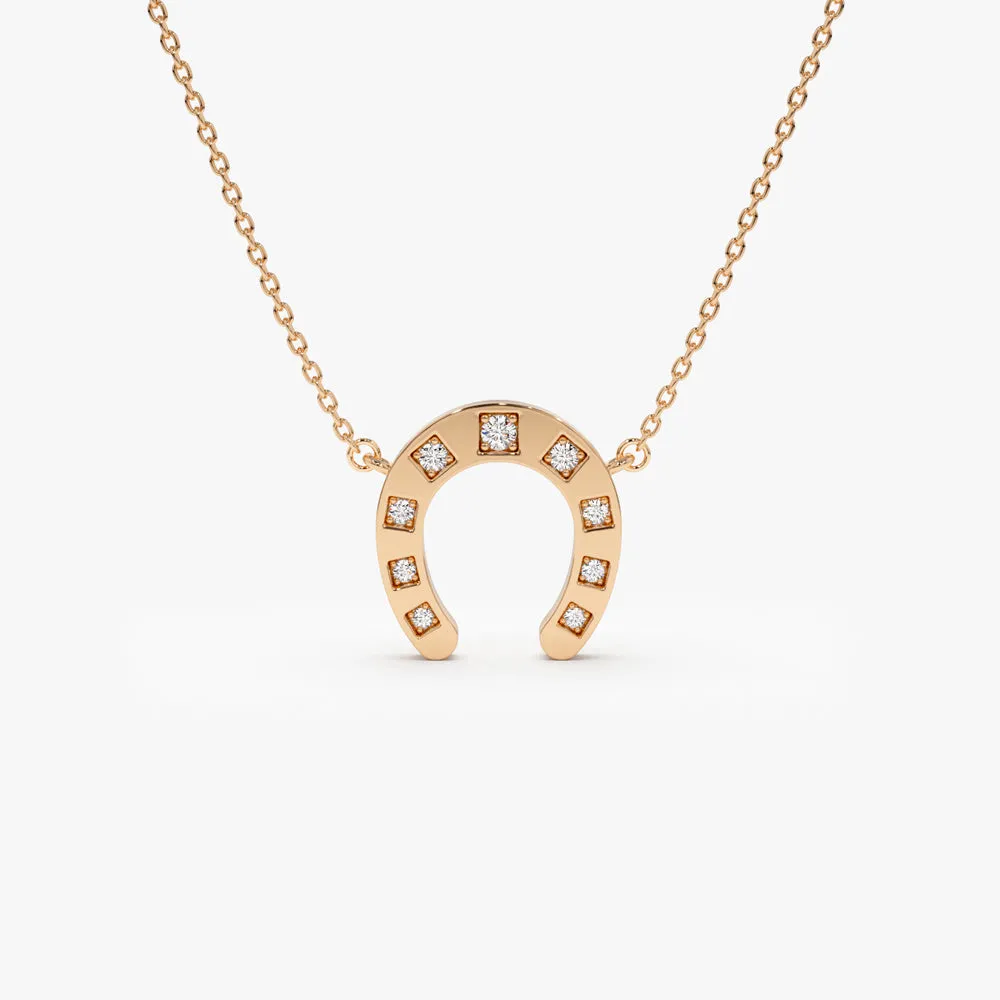 14k Good Luck Diamond Horseshoe Necklace