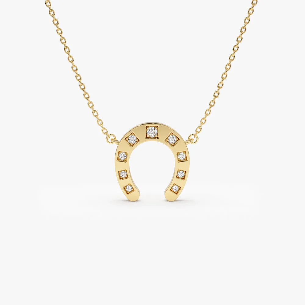 14k Good Luck Diamond Horseshoe Necklace