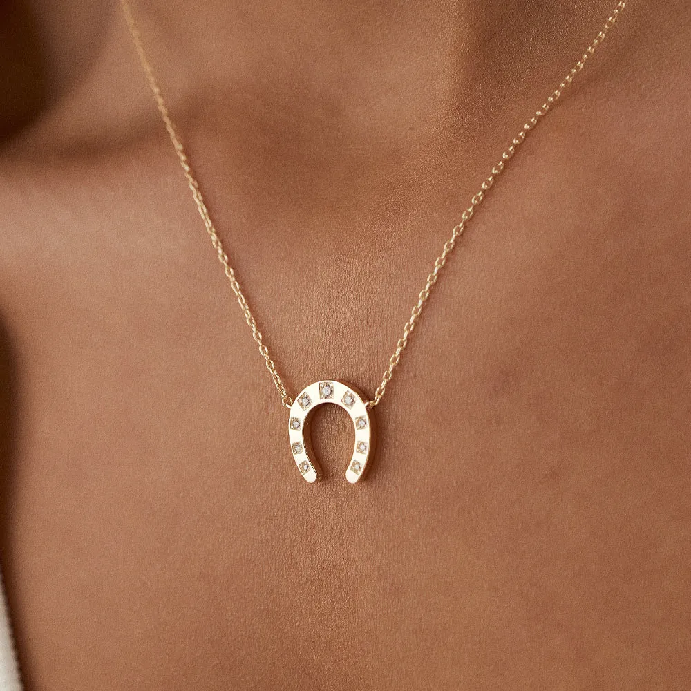 14k Good Luck Diamond Horseshoe Necklace