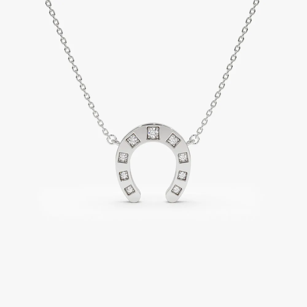 14k Good Luck Diamond Horseshoe Necklace