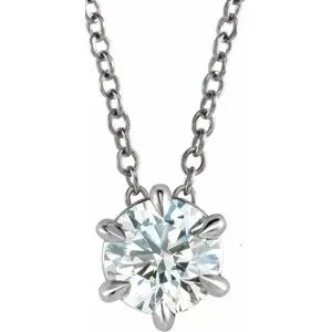 14K White 3/4 CT Natural Diamond Solitaire 16-18" Necklace