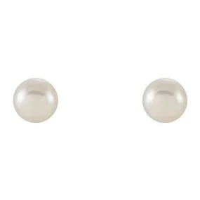 14K Yellow Cultured White Freshwater Pearl Earrings