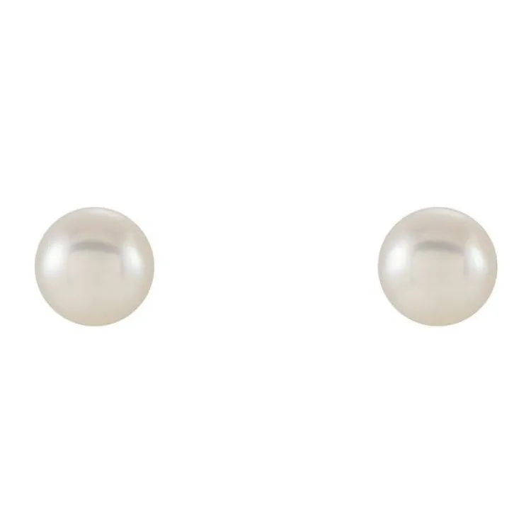 14K Yellow Cultured White Freshwater Pearl Earrings