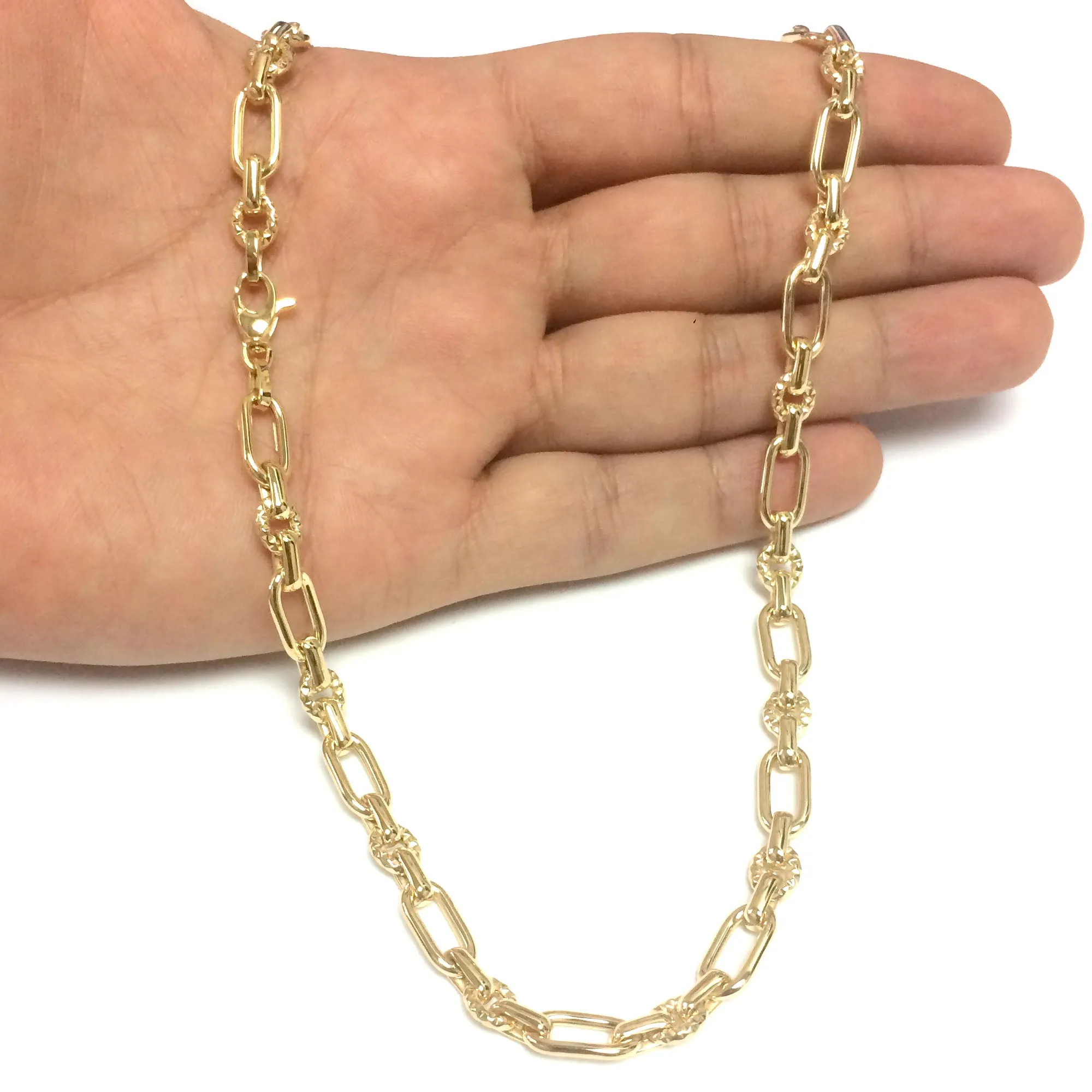 14k Yellow Gold Diamond Cut Oval Link Chain Womens Necklace, 18"