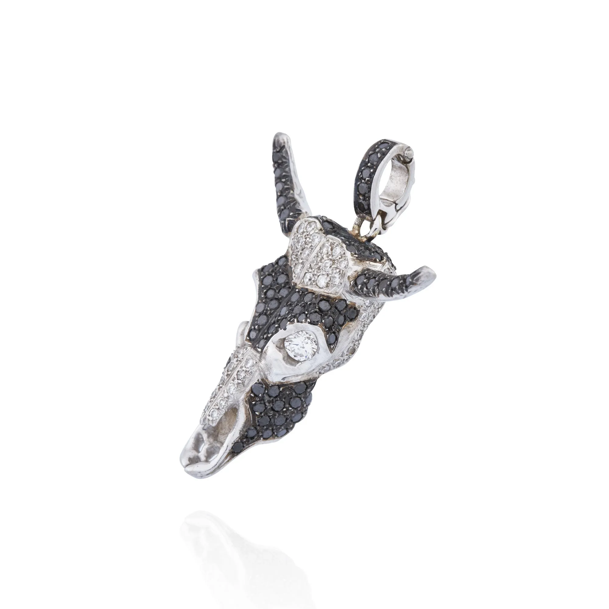 18kt White Gold Pavé White and Black Diamond Calf Skull Charm