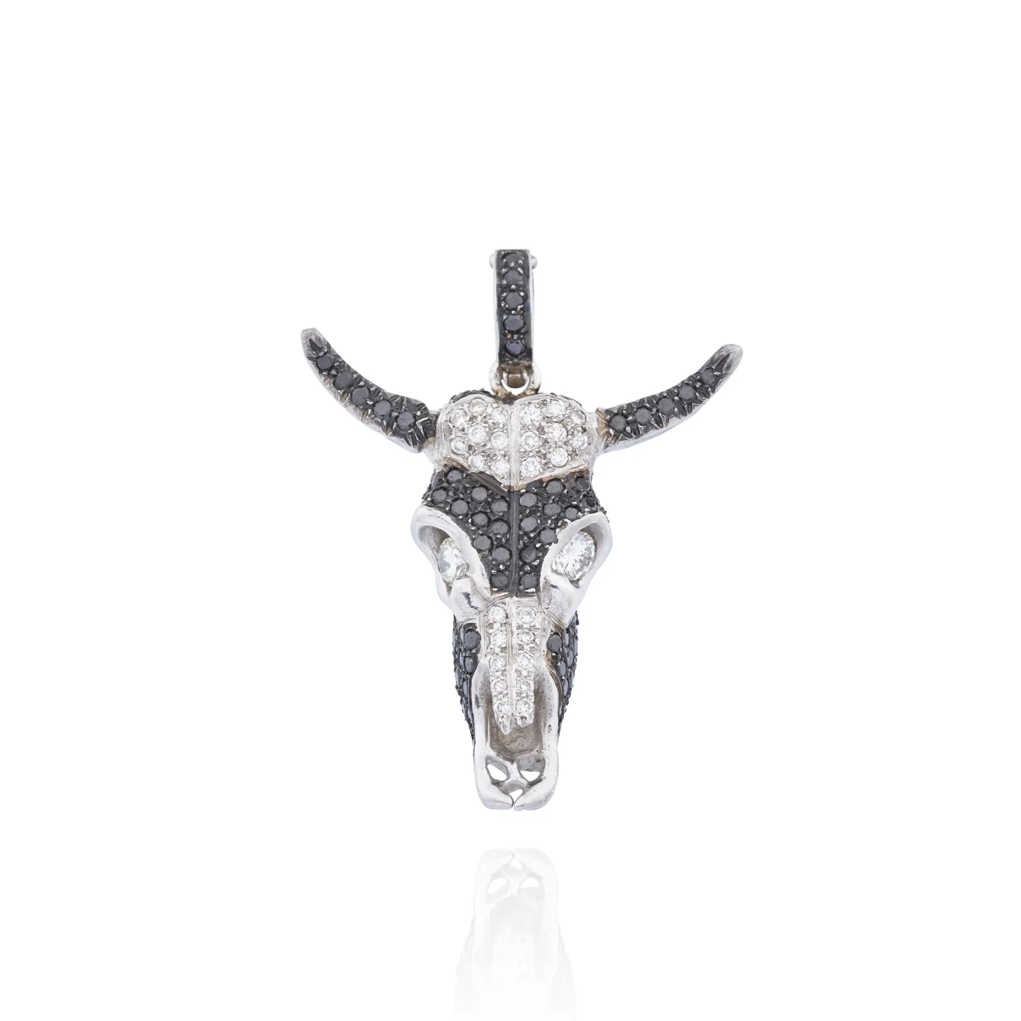 18kt White Gold Pavé White and Black Diamond Calf Skull Charm