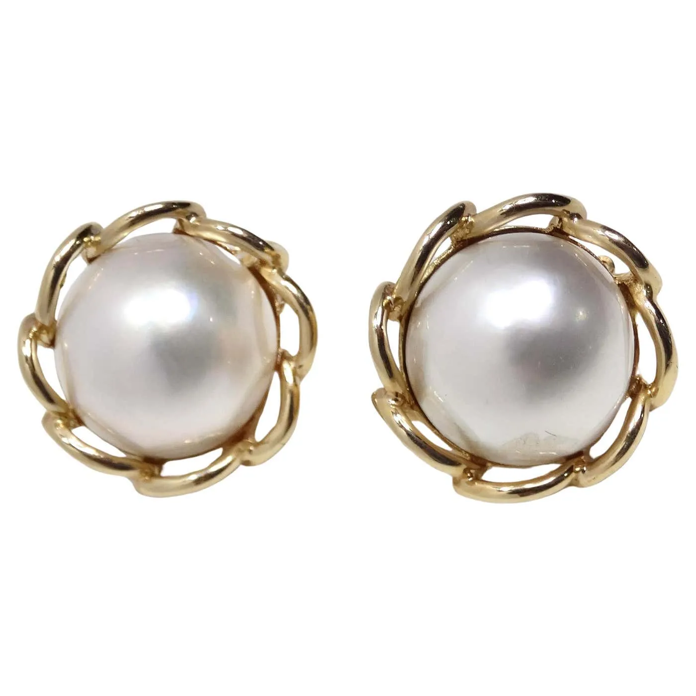 1970s 14K Gold Pearl Clip On Stud Earrings