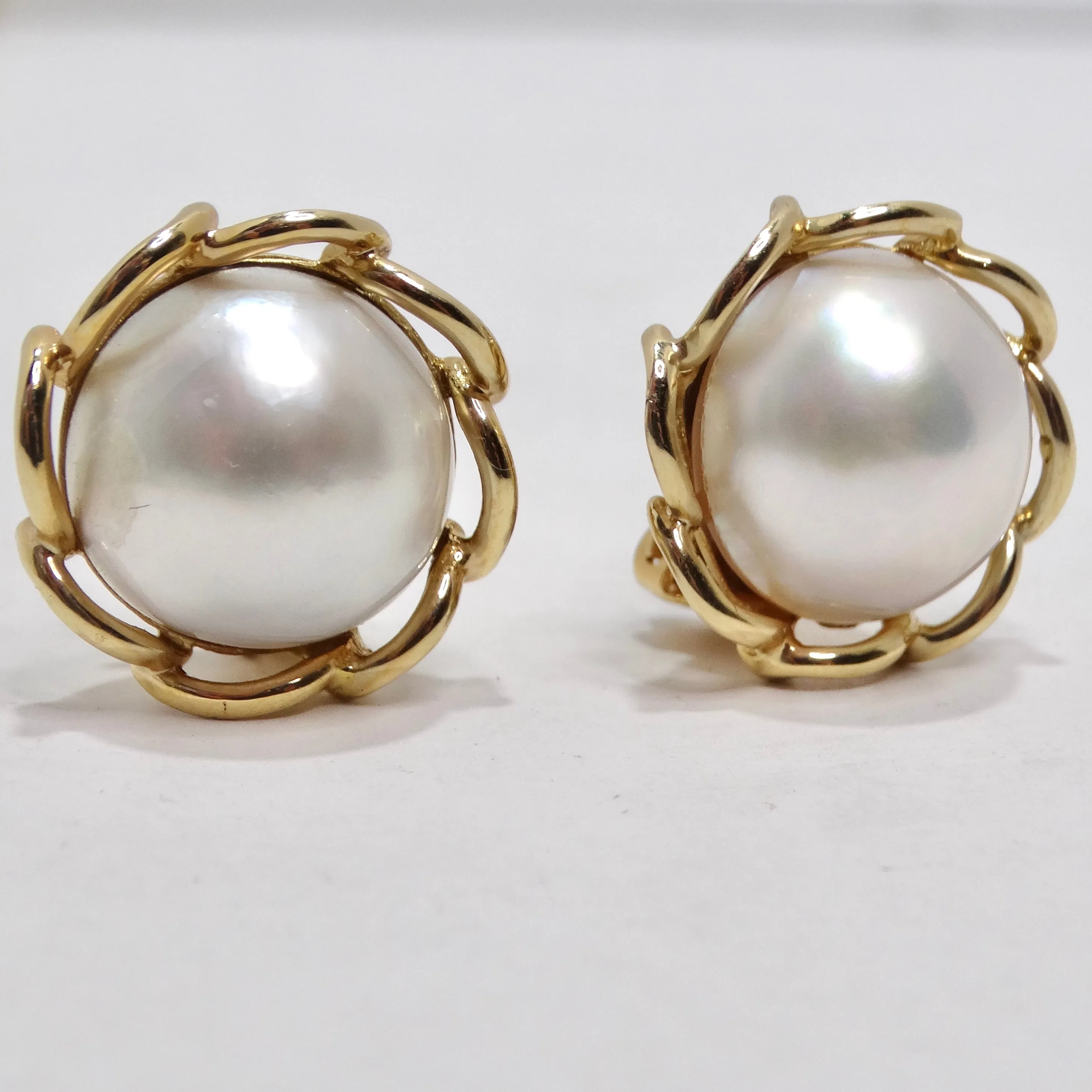 1970s 14K Gold Pearl Clip On Stud Earrings