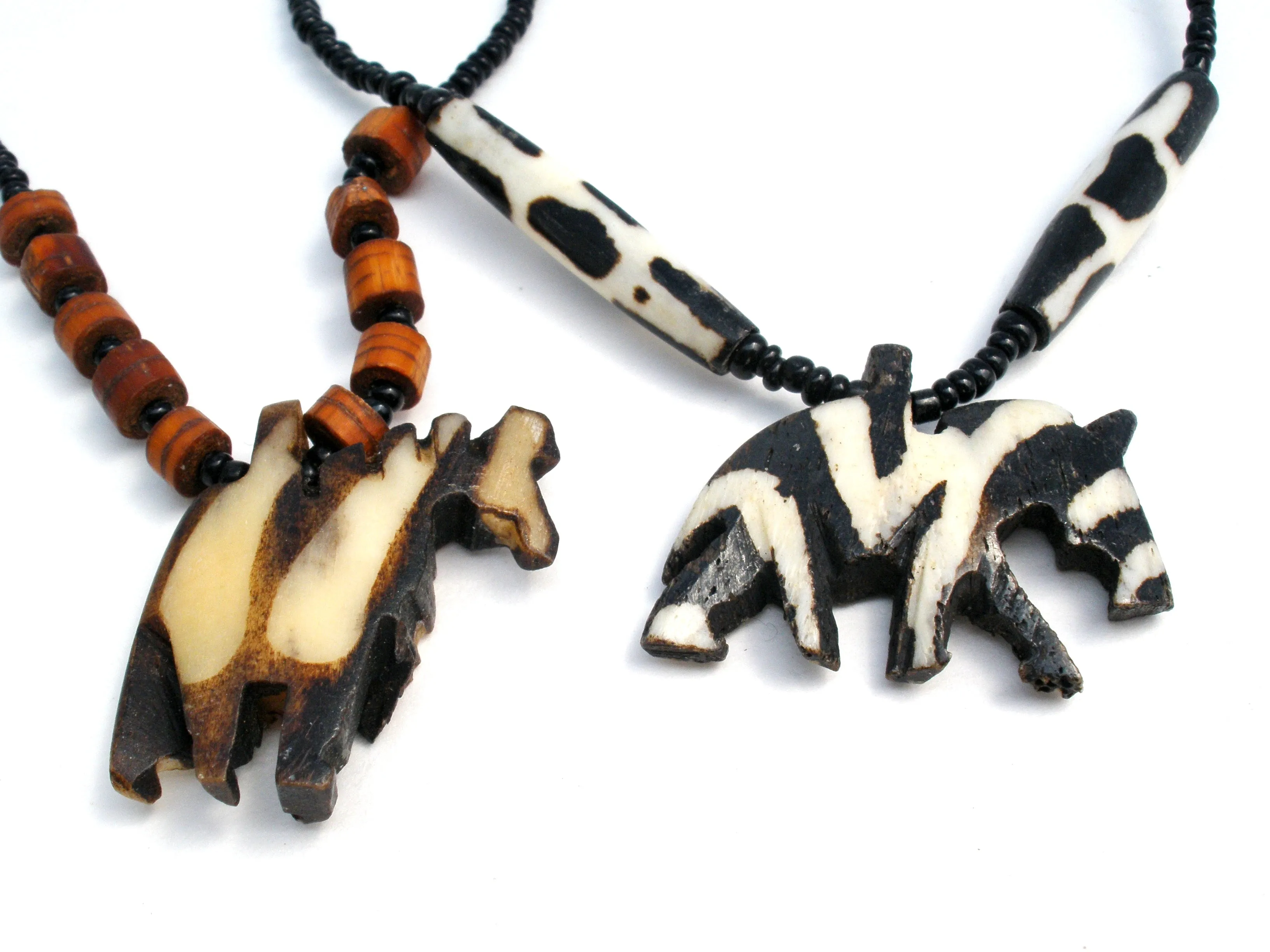 2 Horse Zebra Bead Necklaces Vintage