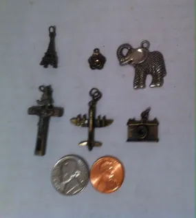 6 Vintage Metal Bracelet Charms, Eiffel Tower, Flower, Elephant, Cross, Airplane and Camera, Small Metal Charms, Necklaces, Bracelets