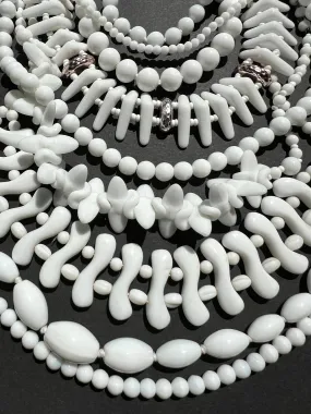 9 Varied Vintage White Glass Bead Necklaces