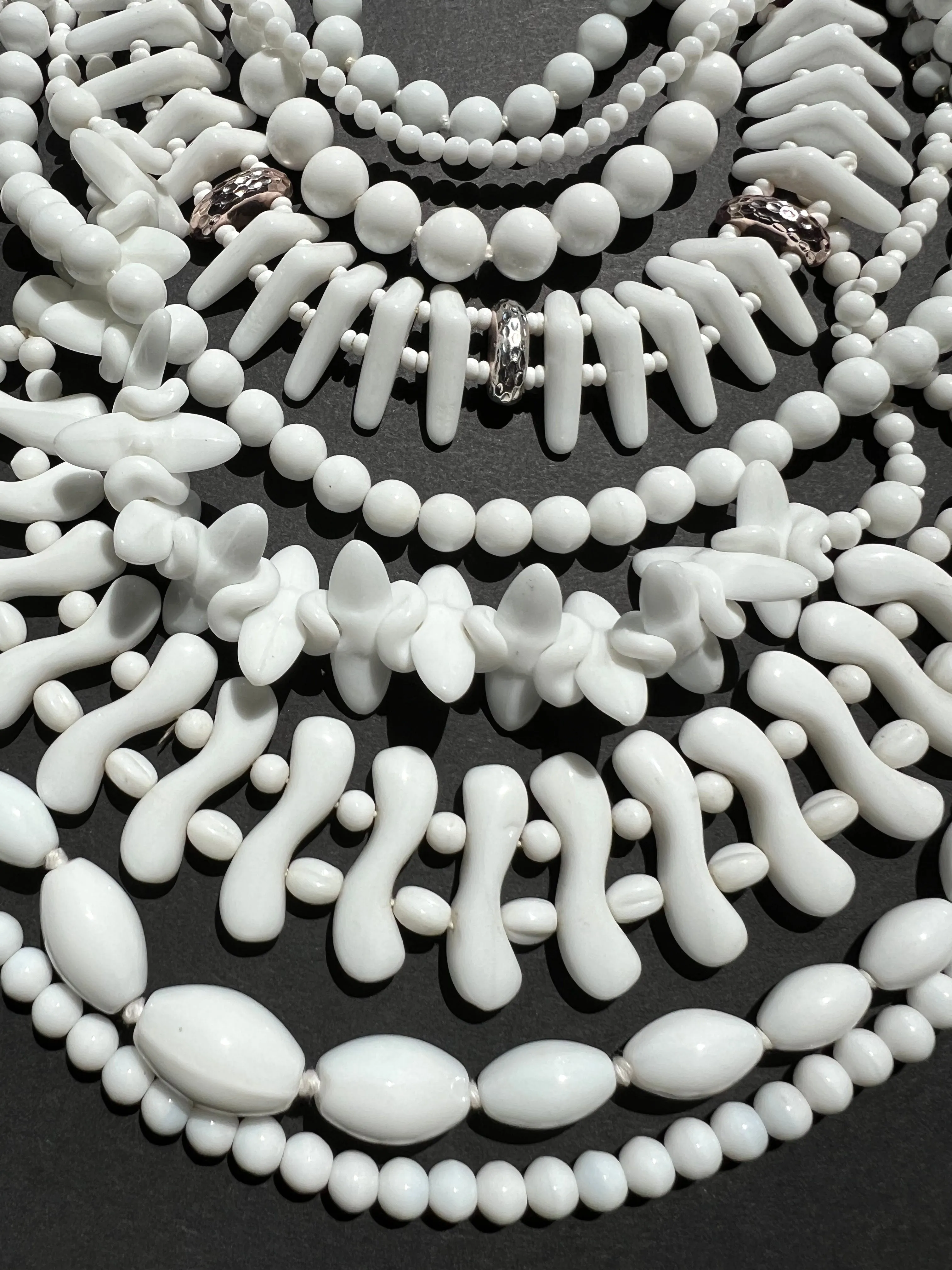 9 Varied Vintage White Glass Bead Necklaces