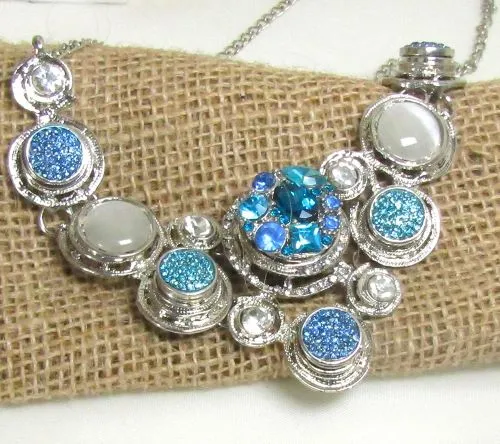 Aqua & Blue  Multi Crystal  Statement Necklace