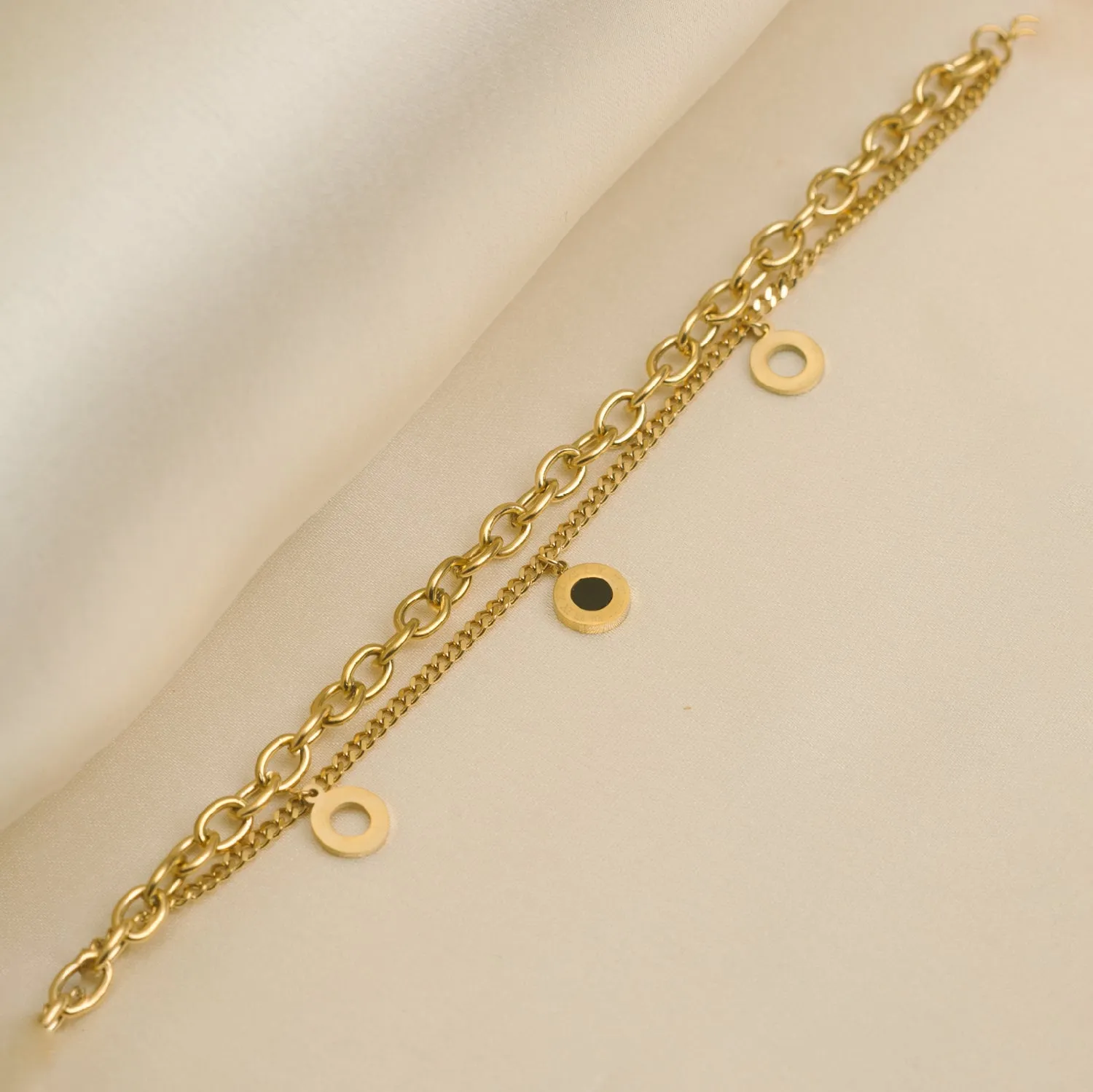 Artklim Gold Plated Double Layered Round Charms Bracelet