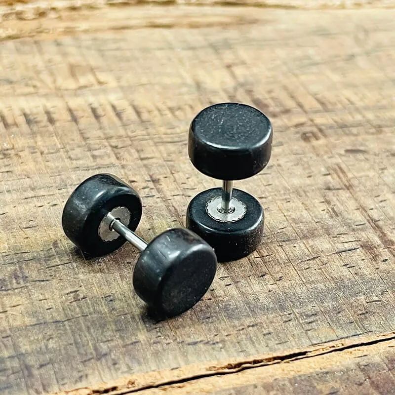 Barbell Natural Wood Studs Earrings