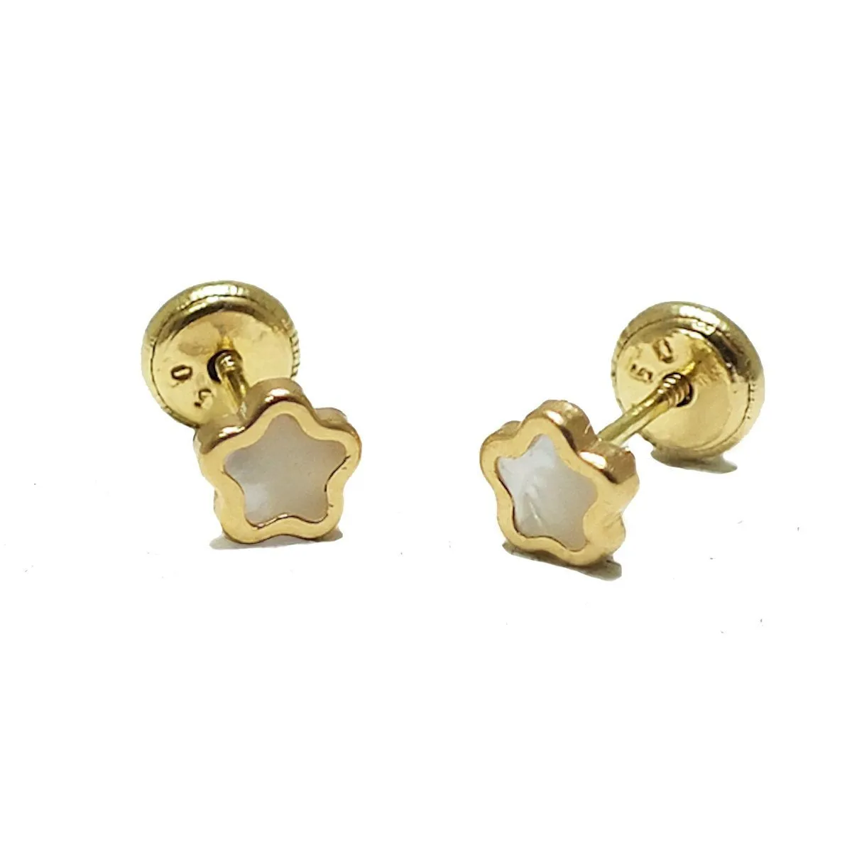 BecKids 18k Gold Mother of Pearl Flower Stud Earrings