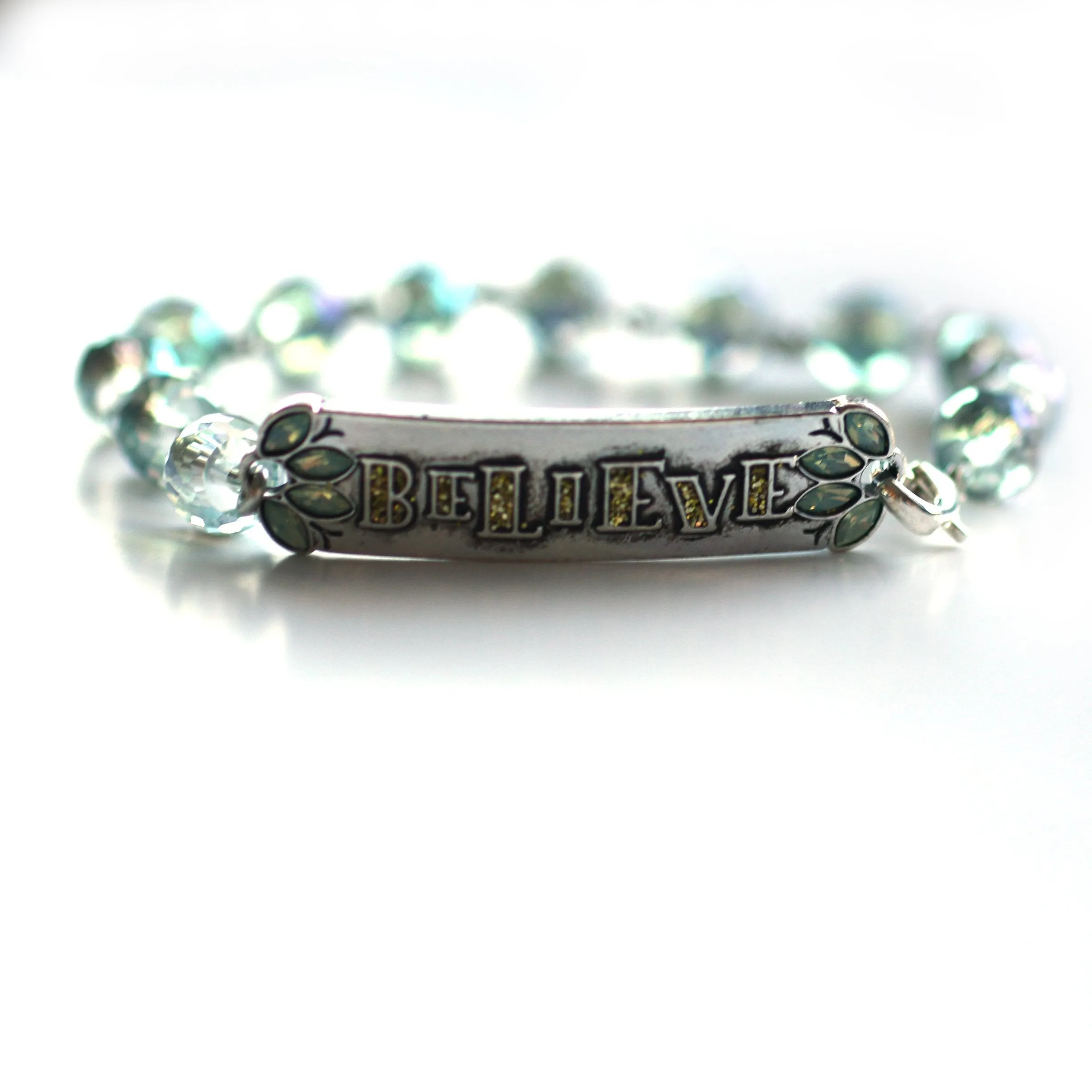 Believe Bracelet // Delicate Crystal Bead Bracelet // Motivational Gift