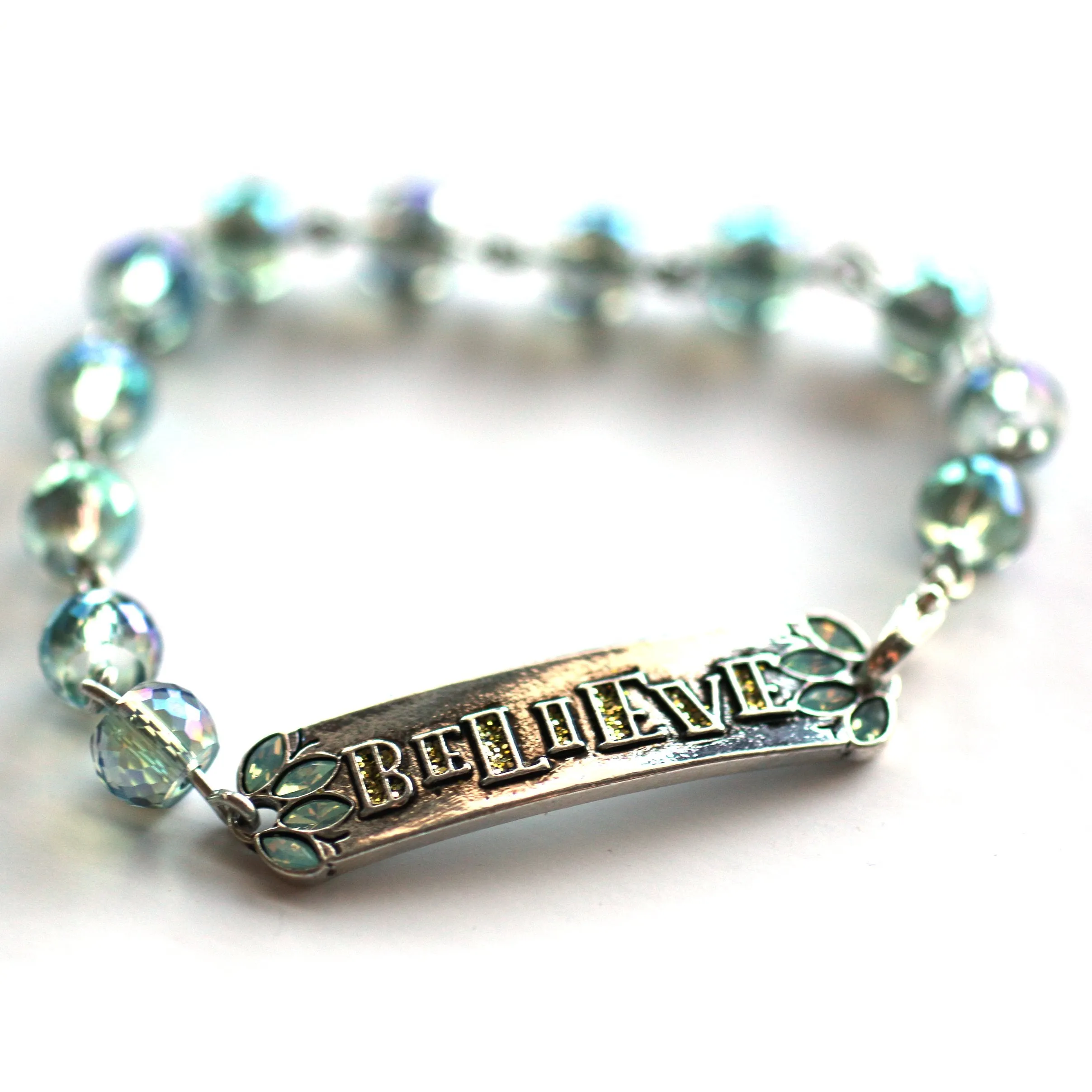 Believe Bracelet // Delicate Crystal Bead Bracelet // Motivational Gift