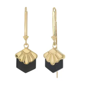 BIG DECO DAISY - PULL THROUGH EARRINGS  - BLACK ONYX - GOLD