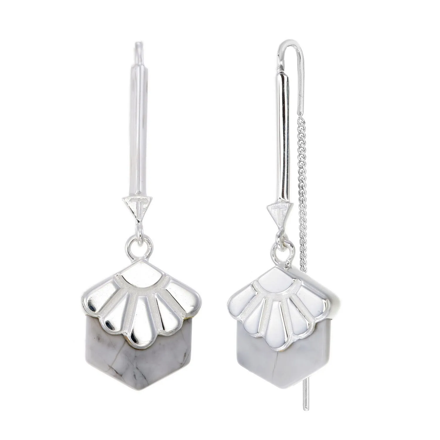 BIG DECO DAISY - PULL THROUGH EARRINGS - HOWLITE - SILVER