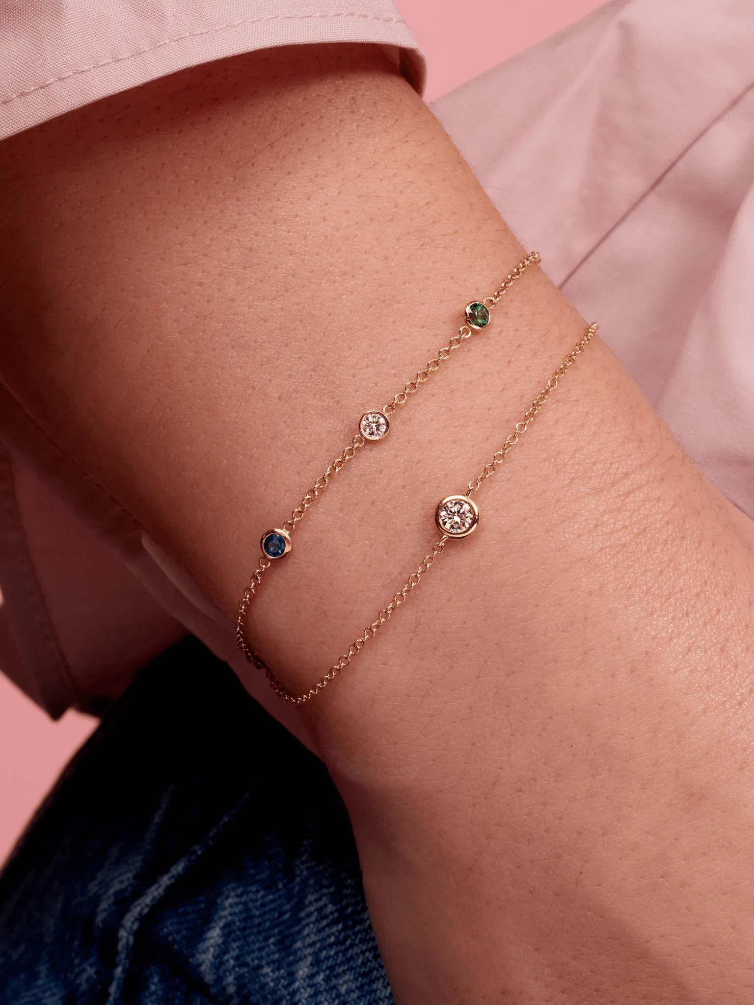 Birthstone Bezel Bracelet - Customized For You 14K