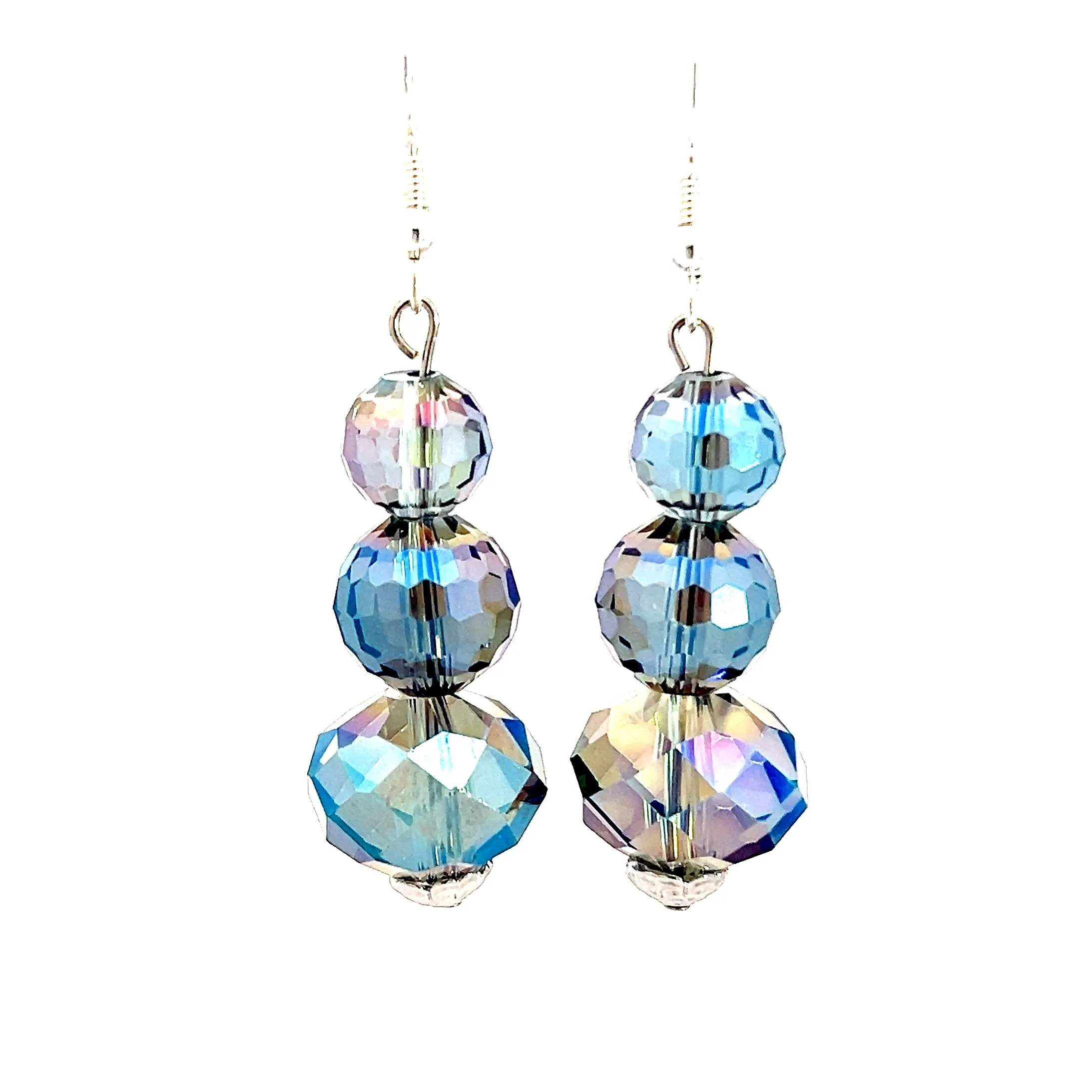 Blue Colorized 3 Tier Crystal Sphere Earrings