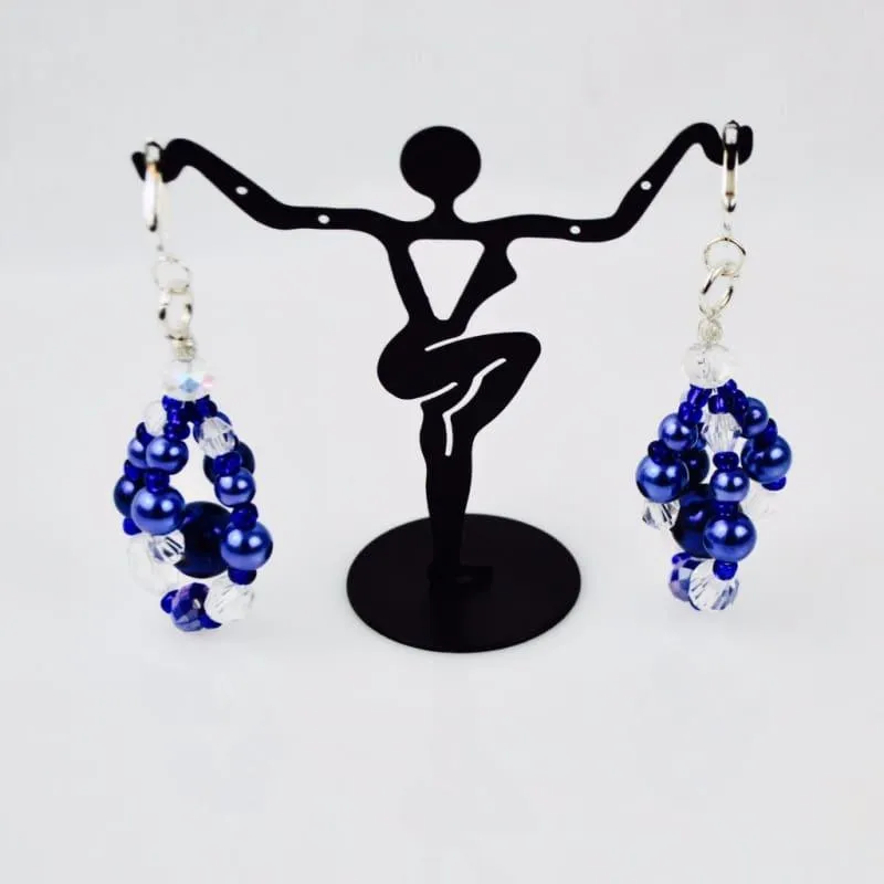 Blue Glass Pearls Crystal Chandelier Earrings