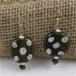 Brown & Cream  Kazuri Earrings Fair Trade Beads