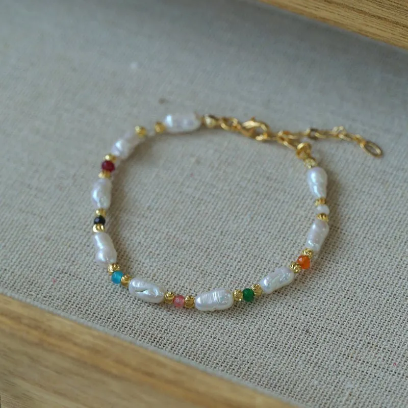 Candy-Colored Gemstone and Popcorn Pearl Beaded Bracelet