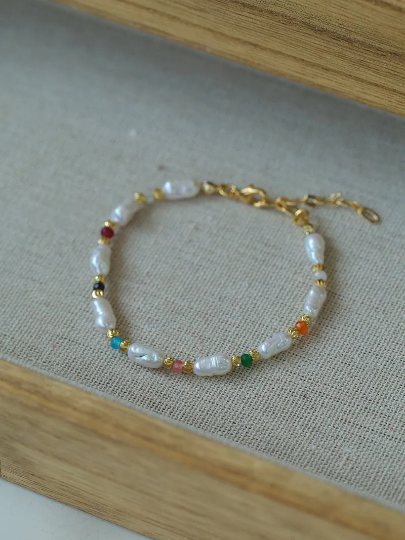 Candy-Colored Gemstone and Popcorn Pearl Beaded Bracelet