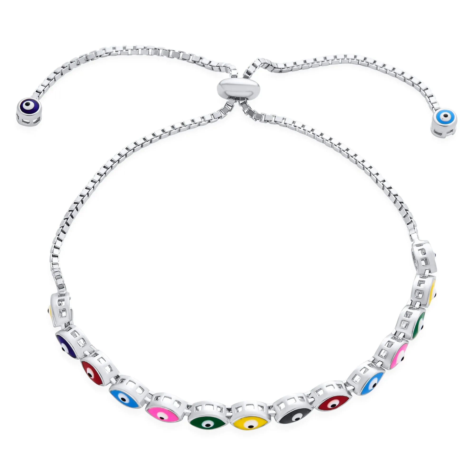 Colorful Eye Shape Spiritual Protection Tennis Bracelet Multi Color Evil Eye Bolo