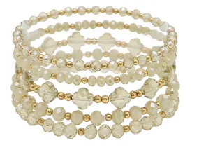 Cream Beaded Stretch Bracelets Set of 5