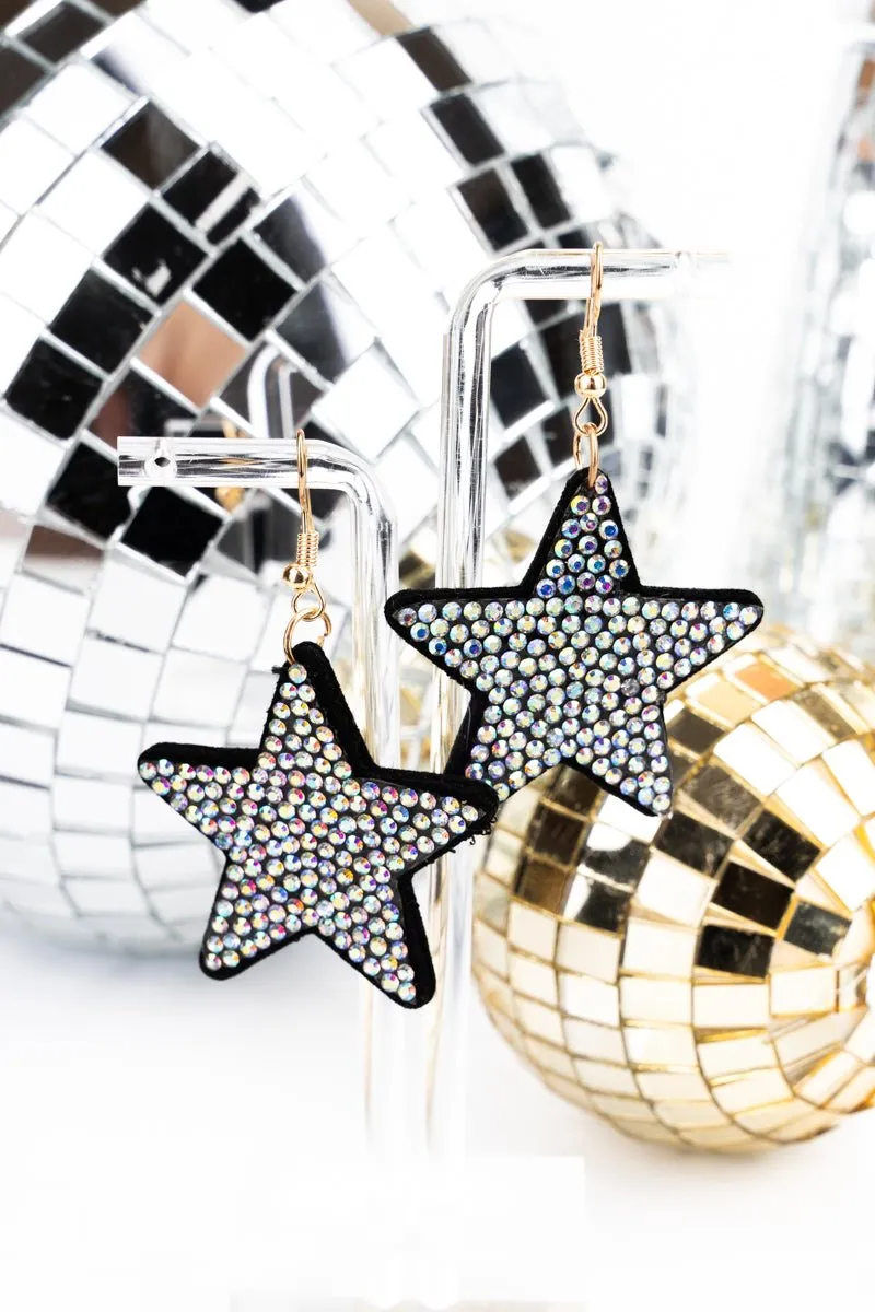 Crystal Avenue Crystal Encrusted Black Star Earrings