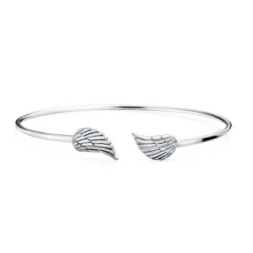 Dainty Guardian Angel Wing Feather Cuff Bracelet in Sterling Silver