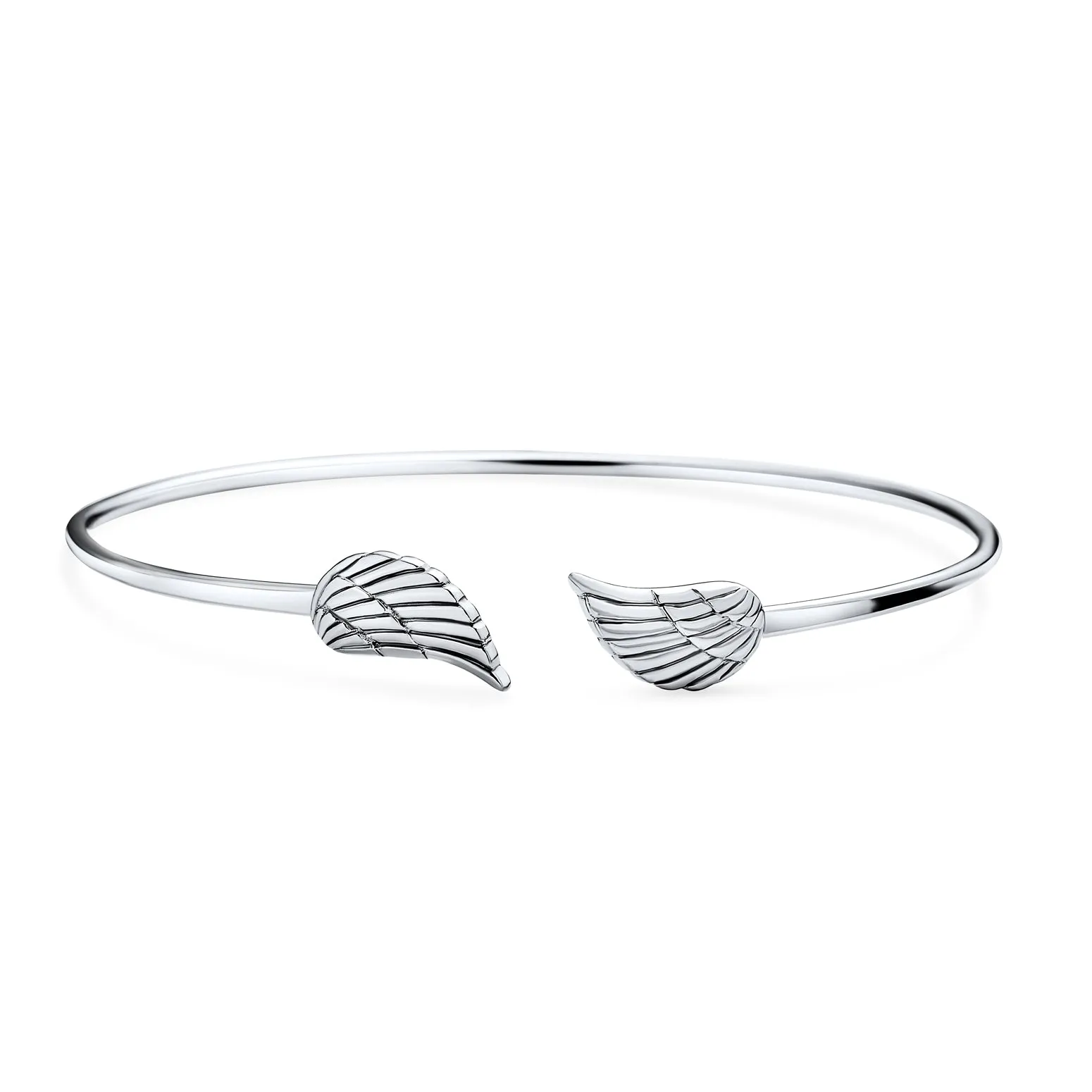 Dainty Guardian Angel Wing Feather Cuff Bracelet in Sterling Silver