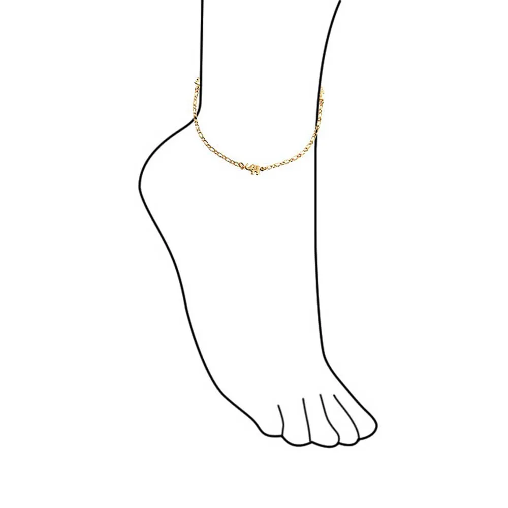 Dainty Lucky Elephant Anklet Ankle Bracelet 18K Gold Plated Brass 7.5-9.5 Inch